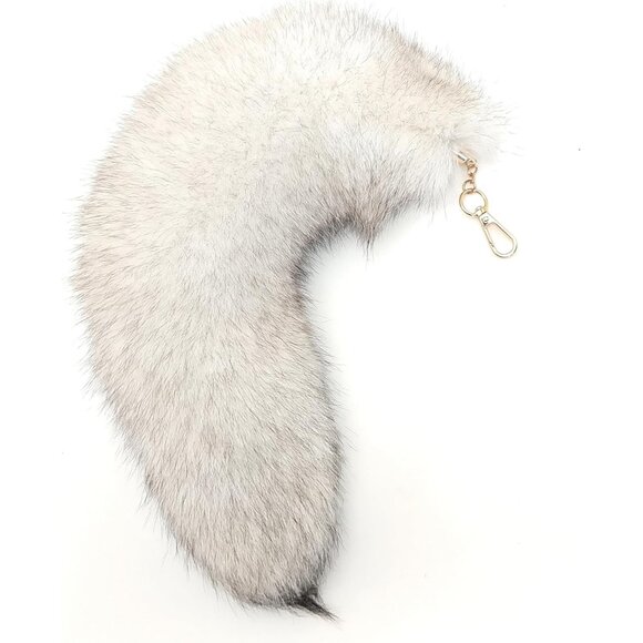 ⚡White Gray Fox Tail Fur Cosplay Toy HOOK Handbag Accessery Fashion Charm - Picture 1 of 9